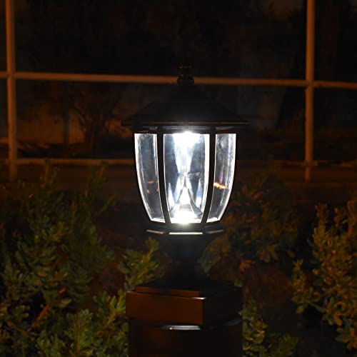 Iglow Black Outdoor Solar Post Light Lamp Lantern Fixture W/ 3 Bright White Smd Led W/Dual Bases (6X6 And Hexagonal) Deck Cap Square Fence Garden Landscape Path Pvc Vinyl Dual Purpose #TOP4