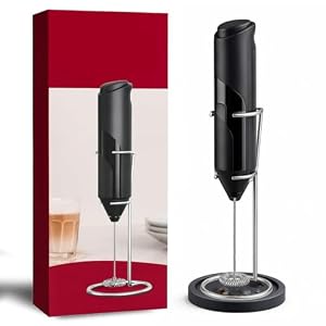 Milk Frother Handheld with Stand, Electric Foam Maker for Coffee, Latte, Cappucino & Hot Chocolate, Portable Drink Mixer with Stainless Steel Whisk