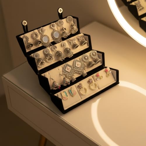 Image of Oxidised Jhumki & Earring Gift Hamper (12 Pairs) with Folder-Style Jewellery Organizer Box | Traditional & Trendy Earrings Combo Set for Women & Girls | Festive & Occasion Gifting