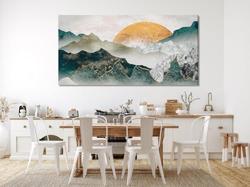 Peinture sur toile de paysage de montagne avec cadre intérieur en bois