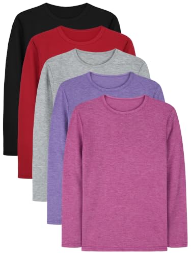 Image of Cooraby 5 Pack Girls Long Sleeve Tees Girls' Soft T-Shirts Kids Basic Crewneck T-Shirts Top for Teen Youth Girls, 2T-16Y