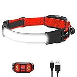 IKAAMA Stirnlampe, USB Wiederaufladbar Led Kopflampe Mit Warnlicht, Superheller 500 Lumen 210° Breitstrahlende Wasserdichte Stirnlampen Joggen Angeln Laufen