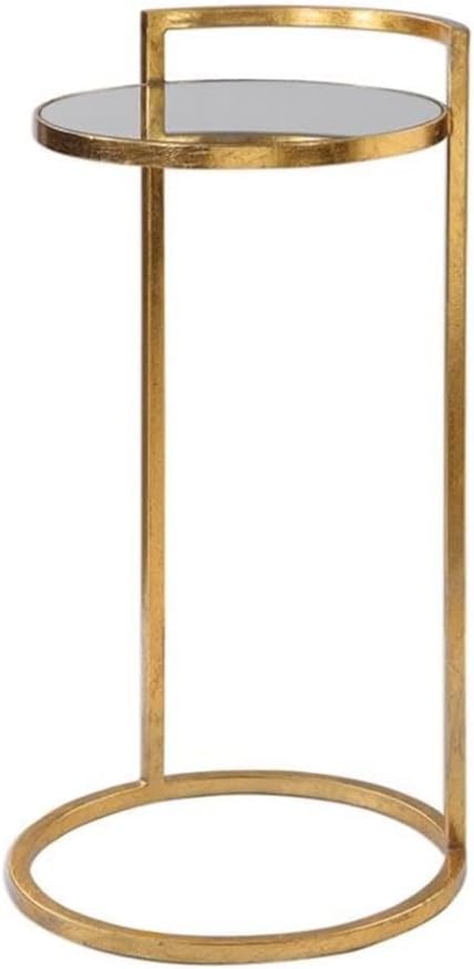 BOWERY HILL Contemporary Accent Table, 26" H x 14" W, Gold Leaf Finish, Hand-Forged Iron with Mirrored Glass Top, Unique High-Style Design, Modern Small Space Decor for Living Room or Bedroom Use