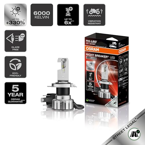Osram Night Breaker LED Smart H4 for Motorcycles; up to 330% More Brightness; 6000 K, LED Retrofit Lamp for Motorcycles with Road Legal, White - 4