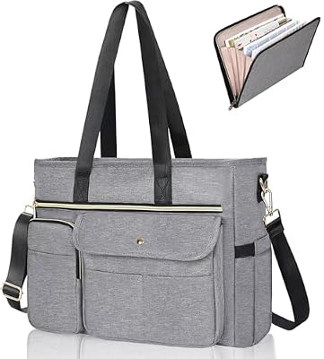 ESTARER Borsa per insegnante con cartella estesa, borsa da lavoro con scomparti per computer portatile, borsa a tracolla per laptop, forniture per insegnanti, 15,6 pollici, nero, grigio., 15.6 Zoll