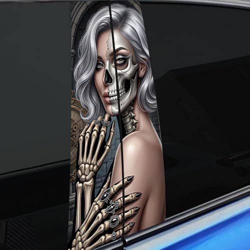 Image of Halloween Cars Body Horror Sticker, Classic Horror Movie Characters Peeking Decal Michae Waterproof Scary Vinyl Stickers for Bumper Car Decals 11in*18.89in (Skeleton Hand Beauty)
