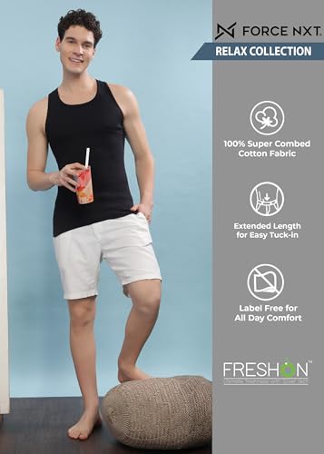 Image of Force NXT Men's Super Combed Cotton Rib Fabric Solid Vest | Round Neck Sleeveless Vest for Men