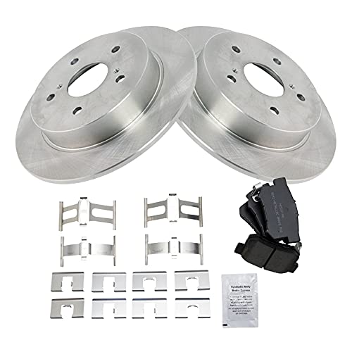 Image of TRQ Rear Brake Pad and Rotor Set Semi Metallic Solid Rotors