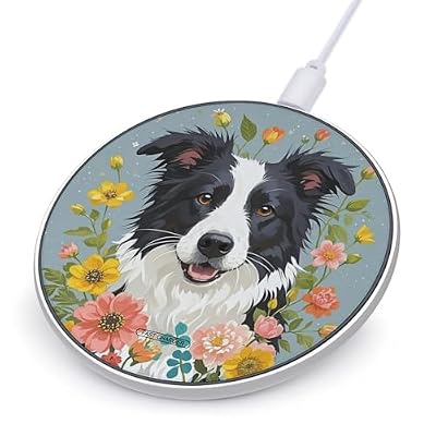 Border Collie Florals Wireless Charger Portable Fast Charging Pad Lightweight Wireless Charging Pad 10W Slim Charging Station for Phone Charger Mat for Travel Home Office Desk