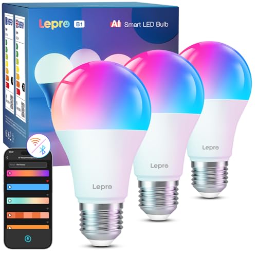 Lepro Lepro E27 Smart Bulb, Smart Light Bulbs Screw, Colour Changing Smart E27 LED Bulbs, Dimmable Warm White WiFi Bulb, Works with Alexa and Google Home, 9W, 806lm, 2700K, Pack of 4 (2.4GHz WiFi Only)