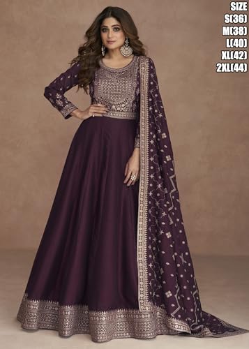Image of Girl's Fashion Hub's Anarkali Gown with duaptta Set for Women, Chinon Silk Fabric || Ethnic Gown for Women