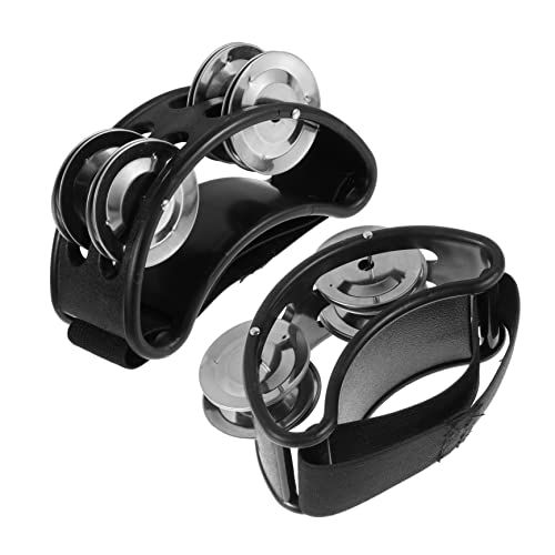 TOPPERFUN 2個 ペダルベル 手持ちタンバリンドラム ミニフットタンバリン アコースティックギターのユニークな楽器 ドラム楽器アクセサリー 音楽のおもちゃ プラスチック、合金 Black