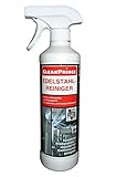 Edelstahlreiniger 500 ml (0,5 Liter) Reiniger Reinigungsmittel Dunsthaube Ablufthaube Abluft Dunstabzugshaube Küche Stahl Geländer Edelstahlgeländer Kücheninventar, Kühlschränke, Küchenfronten, Dunstabzugshauben, Mikrowellengeräte, Spülen, Balkongeländern, Handläufe, Briefkästen, Großküchen, Fettfilm, Schmierfilm, Innenbereich, Außenbereich, Anti Kalkrückstände, für poliertes und mattes Edelstahl, Kalk Fingerabdrücke Pflege Pflegeprodukt Edelstahl-Reiniger
