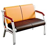 JINGSHIQIAOPL 2 Sitzer Wartezimmerbank aus Metall mit Armlehnen aus Massivholz, Ergonomische Wartebank Friseur mit Polsterung für Büro, Krankenhaus, Bank und Flughafen
