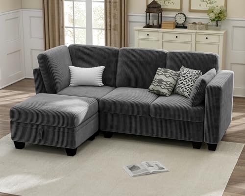 CHIC HOUSE Modular Sectional Couch - Corduroy Shaped Sleeper Sofa