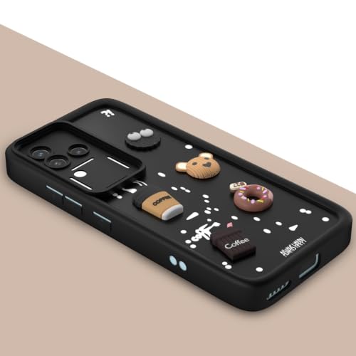 Image of Bintage Cute Fun Ball | Taddy Cartoon 3D Smiley Coffee Cup | Milk Donut | Full Camera Protection Back Cover Compatible for Vivo V2318 / Vivo V30 5G - Black