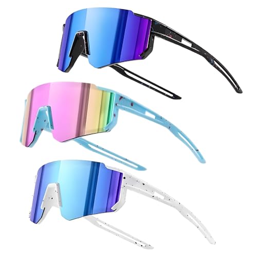 KBIBCK 3 Stück Fahrradbrille Kinder UV400 Polarisierte Schnelle Brille Sportbrille Kinder Sportbrille Sonnenbrille für Jungen Mädchen Outdooraktivitäten Radfahren Fahren Laufen Golf (A)