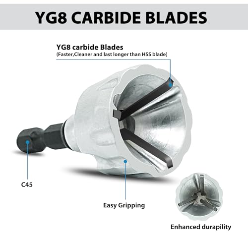 GMTOOLS Deburring External Chamfer Tool with YG8 Carbide Blade, Deburring Drill Bit Set, Remove Burr Tools with Quick Release Shank, Repair Tools for Damaged Bolts Fits for 1/8\"- 3/4\" (3mm-19mm) - Thumbnail 2