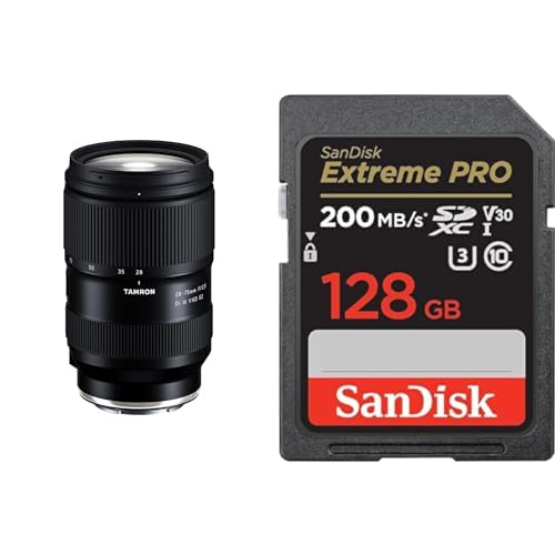 Tamron Zoom - 28-75 mm F/2.8 Di III VXD G2 - Monture Sony FE & SanDisk 128 Go Extreme Pro Carte SDXC + RescuePRO Deluxe, jusqu'à 200 Mo/s, UHS-I, Classe 10,...
