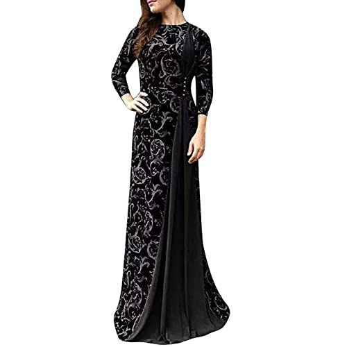 Ni_ka Maxi Dress Femme Grande Taille Dubai Arabian Print Long Dresses Slim Fit Robe Musulmane Chic Jupe Longue Islamique Noir Bleu Taille S à 5XL, Ni_kadress44581