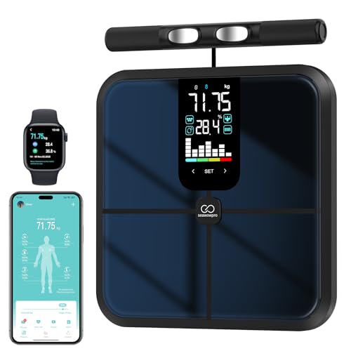 Báscula para Peso Corporal Báscula Digital de Baño con 8 Electrodos, 28 Datos Corporales Smart Weight Scale Compatible con iOS & Android, Max 400lb/180kg/28st