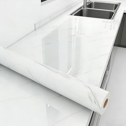 Cooalinar Pellicola Adesiva Marmo,Carta Adesiva Per Mobili Cucina Marmo,Carta Adesiva Effetto Marmo Per Top Cucina,Ignifugo E Resistente All'Acqua,Per
