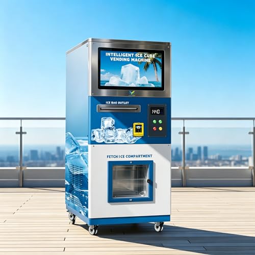 Self Service Ice Vending Machine with Refrigerated Storage and Cashless Payment, Commercial Ice Dispenser for Gas Station, Grocery Store, Beverage Shop and Outdoor Locations