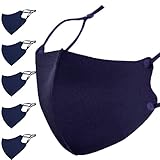 [くまもと工房] 大きなマスク 大きいサイズ ２Ｌサイズ 洗える 夏用 スポーツ おしゃれ 息がしやすい 蒸れない 冷感マスク UVカット ひんやりサラサラ 接触冷感 クールマスク 耳紐調整付き ２枚重ねマスク用にも 5枚入り (冷感bigネイビーF付)