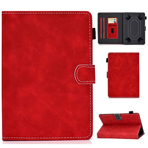 LMFULM® Universal Hülle für Alle 7 Zoll Tablette PU Lederhülle Smart Hülle mit Ständer Schutzhülle Flip Cover Retro Rot