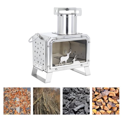 Fogão portátil de acampamento ao ar livre para mochila, churrasco, caminhadas, piquenique, cozinha, fogão, fogão, fogão, fogo de aço inoxidável (pequeno)