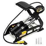 MEETLOCKS ダブルシリンダー バレル バイク フットポンプ 160PSI アルミニウム ボディフロア エアポンプ 精密で正確な圧力ゲージ スマートバルブヘッド 仏式米式バルブ&ドイツ製バルブタイヤポンプ用 ブラック