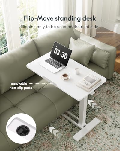 Image of FLEXISPOT H7 PRO Mobile Standing Desk Adjustable Overbed Table Pneumatic with Wheels 90Tiltable Portable Laptop Desk Rolling Computer Cart Foldable Bedside Table(31.5 inch W x 17.7 inch D, White)