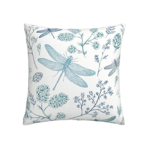 Varun Throw Pillow Covers Vintage Blue Dragonfly Flowers Leaves Design Square Pillowcase For Home Decor Sofa Car Bedroom Pillow Case 18X18Inch #TOP1