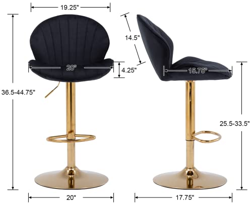 Ealson Velvet Swivel Bar Stools Set Of 2 Modern Counter Height Barstools With Back And Gold Base Adjustable Bar Chairs Comfortable Upholstered Kitchen Island Stools For Home Bar/Pub, Black #TOP1