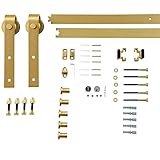 HOMCOM Schiebetüren-Beschlagsatz Schiebetürsystem Komplett-Set mit Schrauben Laufschiene für einzelne Holztür, aus Kohlenstoffstahl Gold 200 x 40 x 0,6 cm