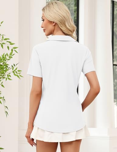 Image of LOMON Women's Short Sleeve Athletic Polo Shirt High Performance Stretch Quarter Zip Top for Golf Tennis