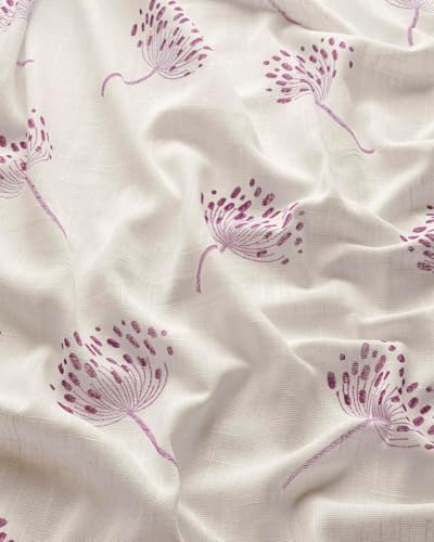 Image of THE LINEN COMPANY Cotton Solid Sheer Door Curtain with Steel Grommet Rings, 4.5 Ft X 7 Ft, Wine Dandelions, Set of 2 Pcs
