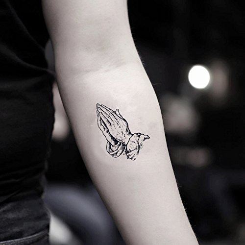 Praying Hands Temporary Fake Tattoo Sticker (Set of 2) - www.ohmytat.com