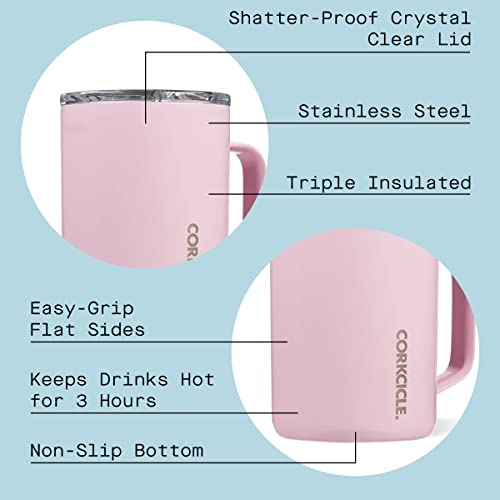 Corkcicle Coffee Mug, Insulated Travel Coffee Cup With Lid, Stainless Steel, Spill Proof For Coffee, Tea, And Hot Cocoa, Rose Quartz 16 Oz #TOP1