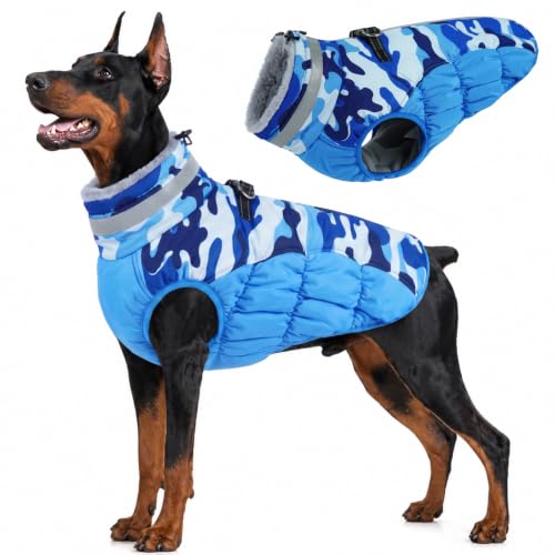 Image of Lelepet Dog Winter Coat with Harness, Waterproof Reflective Camo Jacket