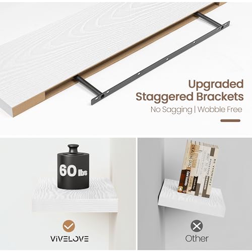 Vivelove 9 Inch Deep Floating Shelves 48 inch Long, Display Shelves with Invisible Brackets, Shelf for Bedroom, Bathroom, Living Room, Office, Home, Modern Shelf Set of 2, White, 48 x 9 by Vivelove - Image 3