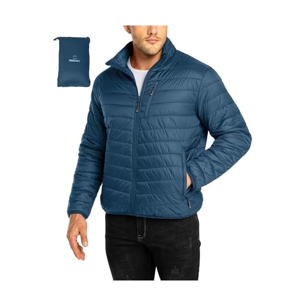 33,000ft Gewatteerde herenjas, lichte overgangsjas in donsjas-look, winterjas voor mannen, gevoerd met zakken, opvouwbaar, voor vrije tijd, wandelen, reizen, lichtgewicht bufferjack