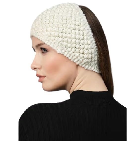 White Self Design Winter Head Warmer Headbands for Women Wool, Ear Warmers Headband Knitted Thick Cold Weather Warm Ear Muffs Winter Protector-image-22