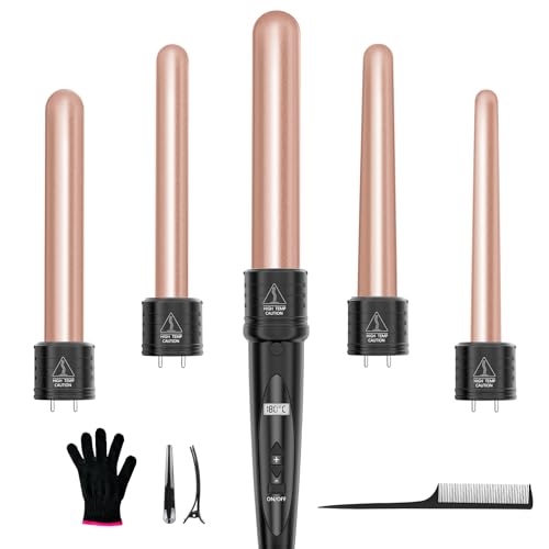 VIYSPNV Ferro Arricciacapelli 5 in 1 Piastra Onde per Capelli con Temperatura Regolabile 80°C - 230°C e Display LCD Ondulatore Modellatore con Ferri di Diverso, Guanto, 2 Clip, Pettine