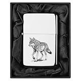Lighter in Black Silk Lined Gift Box Wolf (Chrome)