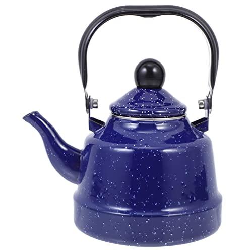 Vintage Enamel Tea Kettle, 1.7L Blue Speckled Stovetop Kettle, Easy to Clean, Comfortable Handle, Perfect for Tea, Coffee, Oatmeal
