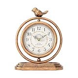 ChimeTide Gold Vintage Table Clock with Bird, European Retro Style Mantel Clocks, Desk and Shelf Decor Clock, for Living Room, Farmhouse, Bedside, Bedroom, Gift (7.9' H x 6.3' W)