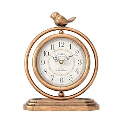 Chime Tide Gold Vintage Table Clock with Bird, European Retro Style Mantel Clocks, Desk and Shelf