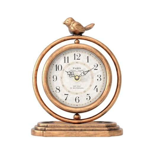 Chime Tide Gold Vintage Table Clock with Bird, European Retro Style Mantel Clocks, Desk and Shelf