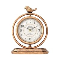 Chime Tide Gold Vintage Table Clock with Bird, European Retro Style Mantel Clocks, Desk and Shelf